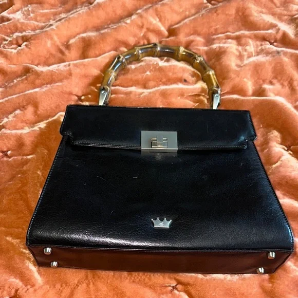 Women’s Elaine Turner Designs Black Satchel with Bamboo Handle and Lock Closure - Picture 7 of 7